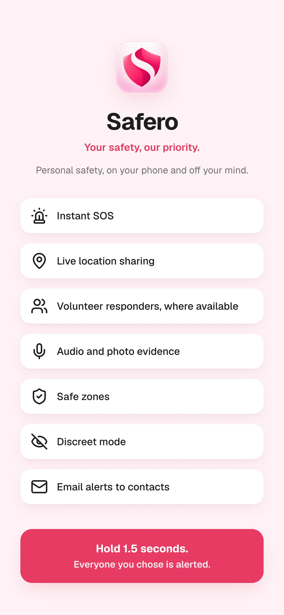 Safero app home screen