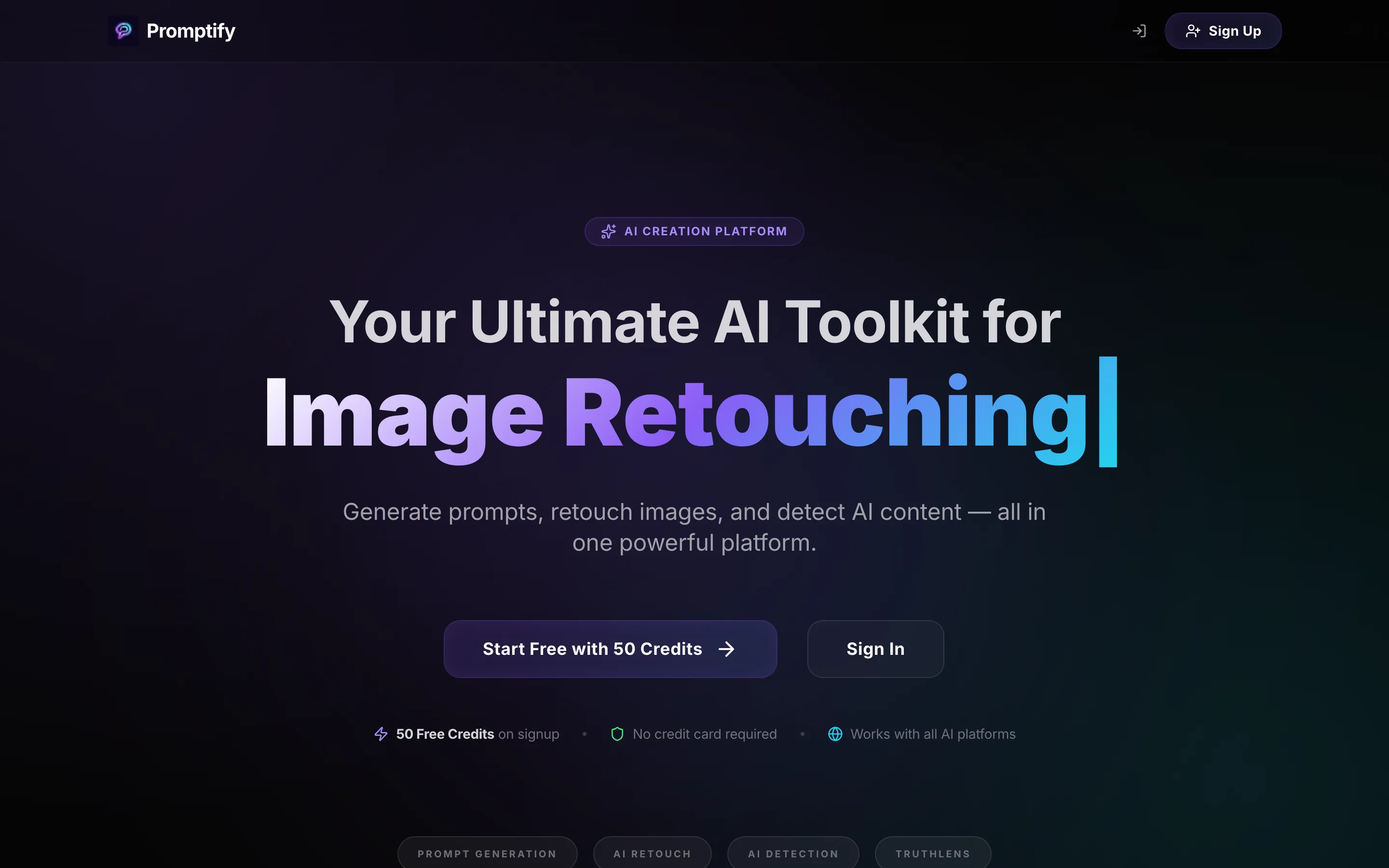 Promptify website home screen